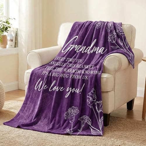 twirush Gifts for Grandma, Gifts for Nan, 130 x 150cm Grandma Blanket, Flannel Nan Gifts from Grandchildren, Christmas Birthday Gift for Nan, Nanny, Nana, Purple — view 3