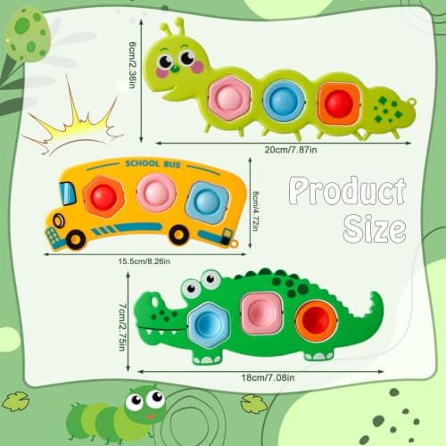 3 Packs Fidget Popper Sensory Toys, Cute Animal Push Bubble Toys for 1-3 Y — view 2