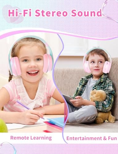 Bluetooth Kids Headphones,Wireless Kids Headphones Over Ear with Microphones,Stereo Sound ,10H Playtime,Foldable&Adjustable Children Headphones,Bluetooth 5.1 Headset for Adults School Travel (Pink) — view 5