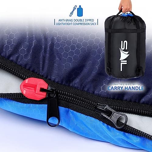 SAIL 3 Season Sleeping Bag for Kids & Adults - Extra Wide, 250GSM Lightweight & Waterproof - Large XL Sleeping Bag for Camping, Indoor & Outdoor, Hiking & Backpacking - Blue — view 5