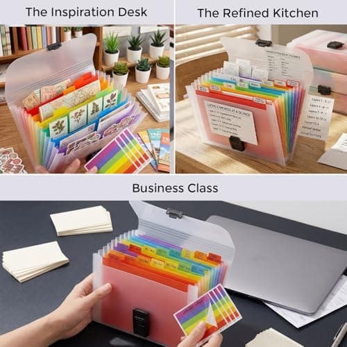 4 Pack A6 Concertina File Organiser, 13 Pockets Expanding Document Folder, Multicoloured Plastic Expanding Wallet with Rainbow Index Labels — view 6
