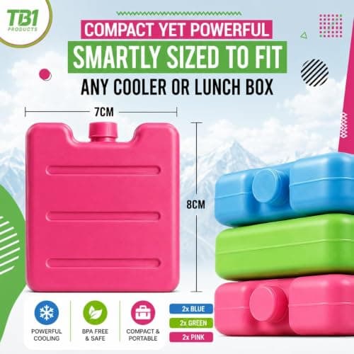 TB1 Products Reusable Ice Packs 6PK, 8cm Freezer Blocks for Cool Bags, Lunch Boxes & Cooler Boxes – Compact Reusable Ice Packs for Camping, Picnics, Beach & Travel — view 3