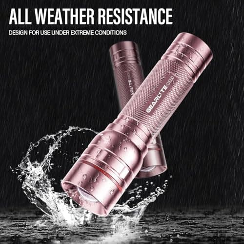 GEARLITE Rechargeable LED Torch, 2000LM Torches LED Super Bright with 3 Modes, Portable Small Torch with Battery, Waterproof Flashlight Zoomable for Power Cut, Emergency, Camping, Hiking, Outdoo- Pink — view 3