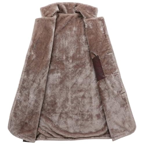 DASONLUE Men's Leather Jacket Winter Turn-Down Collar Fleece Jackets Plain Parka Jacket with Fleece Lined Slim Fit Winter Jackets Faux Leather Thermal Jacket with Buttons, brown, L — view 3