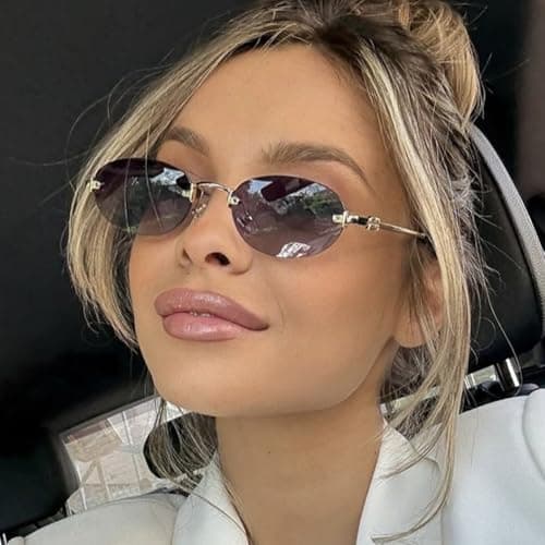 frissin Oval Rimless Sunglasses Womens UV400 Protection Gradient Lenses Gold Metal Temples Luxury Ladies Sun Glasses Minimalist Sunnies Outdoor Street Travel Party Holiday — view 2