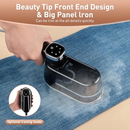 Travel Steamer for Clothes， 4-Speed Steam Adjustable Handheld Iron with LCD Display Screen, 5S Rapid Preheating 1300W Clothes Hanging Ironing Machine, Suitable for Home, Dormitory & Travel (Black) — view 4