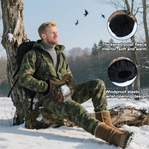 Camo Hunting Hand Warmer Pouch, Polar Fleece Warm Hand Muff Insulated Hunter Hands Warming Pouch Camouflage Hunting Gear with Phone Touchscreen for Men Women Hiking Camping Ice Fishing Cold Protection — view 4