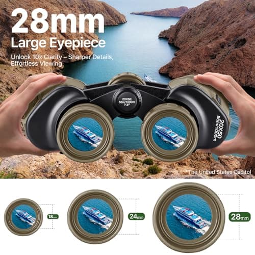 20x50 Military Binoculars for Adults with Smartphone Adapter - Compact Waterproof Tactical Binoculars for Bird Watching Hunting Hiking Concert Travel Theater with BAK4 Prism FMC Lens, Mud — view 2