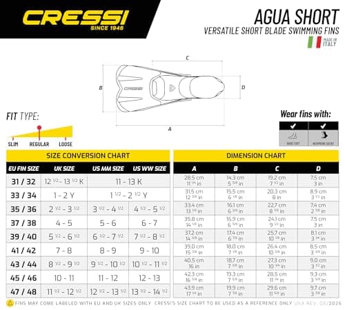 CRESSI Agua Short Fins Black 7/8 (41/42 EU) - Self Adjusting Short Fins for Diving, Apnea, Snorkeling and Swimming, Black, 7/8 (41/42 EU) — view 5