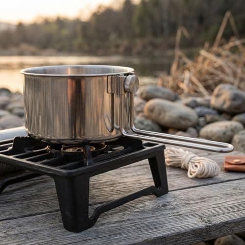 Camping Cookware Pot 1000ml Stainless Steel - Lightweight Hiking Gear with Foldable Handle - Travel Cooking Kit — view 6