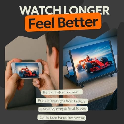 Phone Screen Magnifier 12" – Foldable HD Mobile Projector Amplifier for Smartphones, Portable Stand for Movies, Gaming & Travel, Gift Gadget for All Ages (Black) — view 3