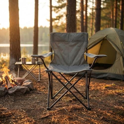 OHS Grey Camping Chair, Folding Chairs Outdoor Lightweight Comfy Foldable Picnic Festival Garden Camping Chairs for Adults Hiking Fishing Sturdy Drinks Cup Holder — view 2