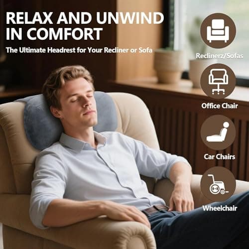 Jerylota Headrest Ergonomic Pillow for Recliners Armchairs, Non-Slip Memory Foam Side Sleeper Support Neck and Head Bath Pillow with Pocket,Travel for Neck and Shoulder Pain — view 5