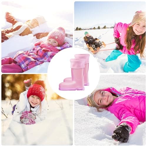 Copbopwn Kids Winter Warm Lined Welly Socks Fleece Welly Socks For Childrens Kids Winter Thermal Fleece Welly Wellington Boot Liners Socks Warm Rain Boot Liners for Boys Girls (pink 17cm) — view 5