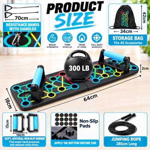 Xuza Push Up Board with Jump Rope | Multi-function Foldable Portable Press Up Board - Ultimate Home Gym Set, Storage Bag, Resistance Bands & Workout Guide - Great Gift for Men & Women — view 2