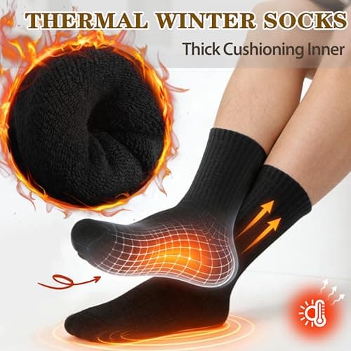 PROETRADE Merino Wool Thermal Socks for Womens Walking Winter Warm Thick Cosy Gift Stocking Fillers Women Boot Crew Comfy Ladies Hiking Work Socks 5 Pack (Black) — view 3