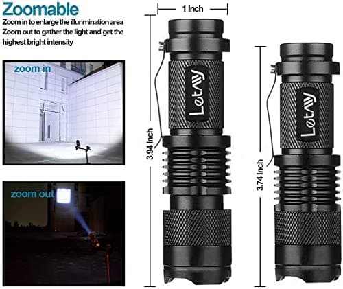 LETMY Pack of 2 Small LED Torches, 300 Lumens Super Bright Mini Torch Battery Powered with 3 Modes and Adjustable Focus for Camping, Hiking, Gift — view 2