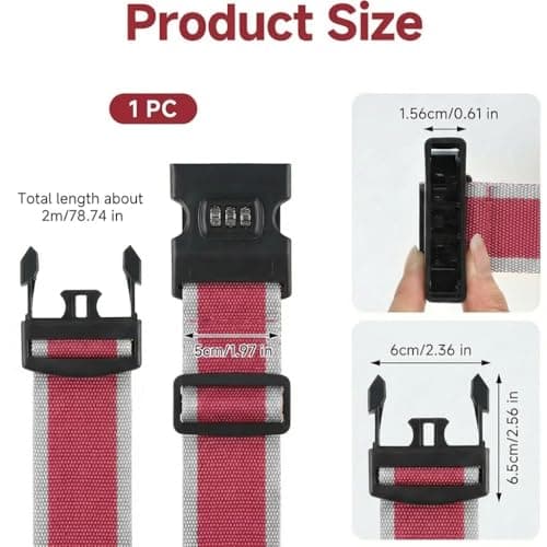 StoneMaxi Adjustable Luggage Straps With Locks 3 Digit Combination Lock Multi-Colour Travel Suitcase Straps Security Password Lock Travel Accessories Suitcase Belt (Wine Red - Grey) — view 2