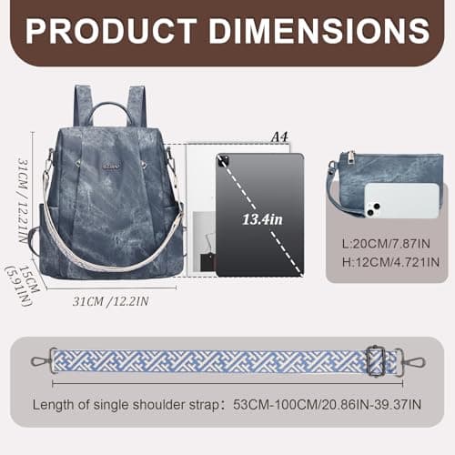 Eshow Womens Backpack Anti Theft Waterproof, Ladies Rucksack Vegan Leather Fashion, Daypack Convertible small makeup bag With RFID, Handbag Shoulder For Travel School Work Blue — view 5