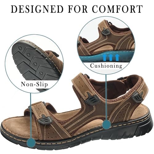 7STROBBS Wide Fit Mens Sandals, Real Leather Walking Sandals for Men, Open Toed Sports Outdoor Sandal with Adjustable Strap for Summer, Holidays, Beach, Hiking, Boating, Towns, Light Brown UK 9 — view 6