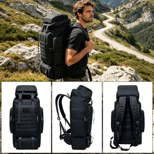 Ogetok 80L Hiking Backpack Camping Rucksack, 80 liters Large Capacity Outdoor Knapsack Travel Climbing Mountaineering Carry On Backpack Bag, Trekking Backpacking for Men Women, Black — view 2
