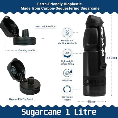 Water-to-Go Eco Active BPA-Free Water Filter Bottle & Purifier, 1L, Black — view 3