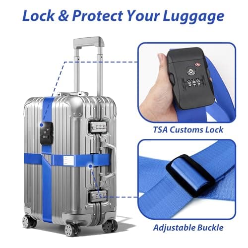 Linpr Adjustable Cross Luggage Straps with TSA Approved Locks, Dark blue — view 4