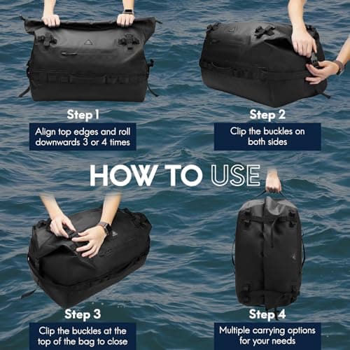Haimont IPX7 Waterproof Roll-Top Dry Duffel Backpack, Black, 60L — view 3