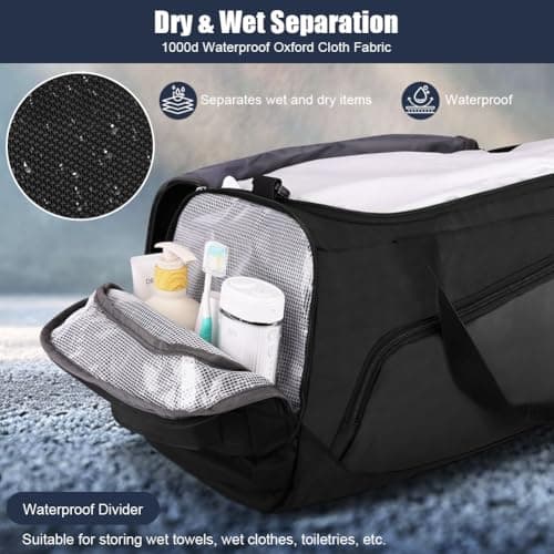 ABOHU Waterproof Gym Bag Duffle Bag with Wet Pockets and Shoe Compartment, Foldable Overnight Weekend Bags for Women Man, Durable Sports Holdall Bags for Sports and Travel (Black, 40L) — view 5