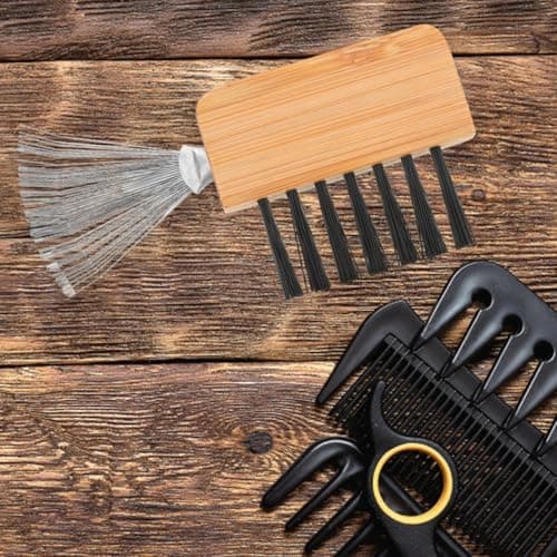 2pcs Hairbrush Cleaning Comb for Home and Travel, Beige Metal Wood — view 5