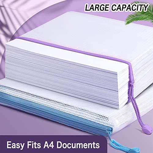 A4 Plastic Wallets 12 Pcs Zip Lock Bags Document Wallet File Folders Plastic Pockets with Zipper for School Office Homework Travel,Puzzles Cosmetics Cross Stitch and Games Storage — view 3