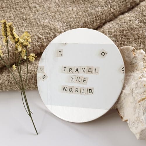Round Glass Coaster Cork Base - Travel Travel Suitcase in Hot Air Balloon Design - 1 Unit (95 x 95 mm) — view 3