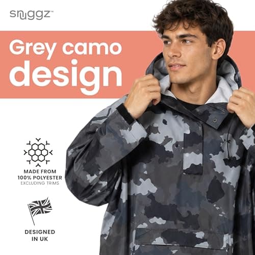 Snuggz Adult Grey Camo Rain Poncho, Lightweight Waterproof Hooded Rain Coat — view 3