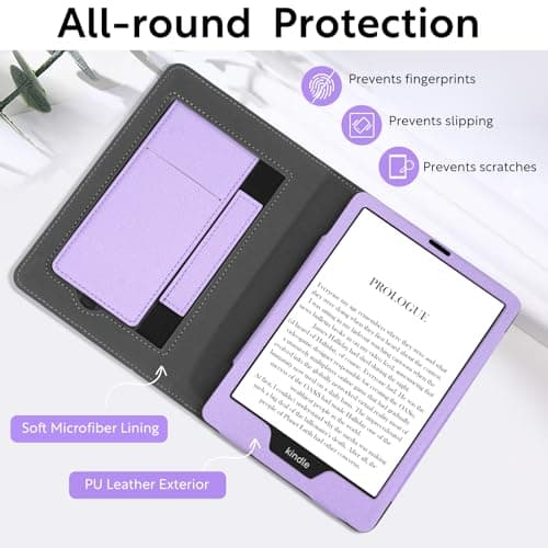 Slim Case for 7"/6.8" Kindle Paperwhite with Hand Strap(12th/11th Generation 2024/2021) and Kindle Colorsoft Signature Edition,Stand Cover and Card Slot,Premium PU Sleeve with Auto Wake/Sleep,Purple — view 3