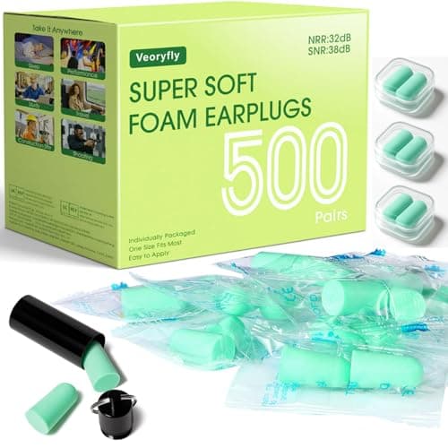 VeoryFly Soft Foam Ear Plugs with Travel Case, Ice Green 500 Pairs