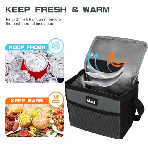 Uhat Adult Cooler Lunch Box Small Cool Bag 5L Dual Compartment Thermal Bag for Work School Day Trip (Grey) — view 3