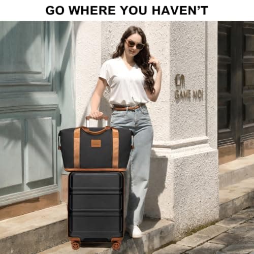Kono 4 Piece Luggage Set ABS+PC Hard Shell Carry-On Cabin Suitcase,Black — view 3