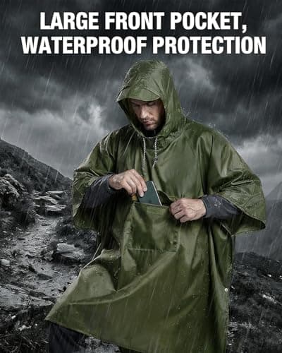 Victoper Waterproof Poncho Adult, Lightweight Reusable Rain Poncho Adult Waterproof for Outdoor Hiking Camping Cycling Traveling Waterproof Raincoat with Emergency Grommet Corners Army Green — view 5