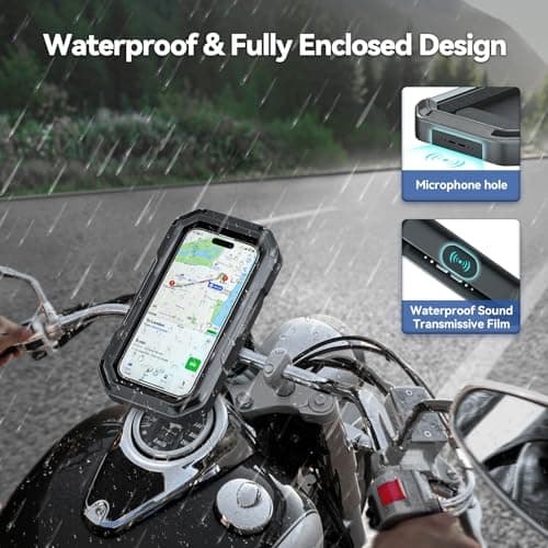 KDD Motorbike Phone Holder Mount Waterproof - 360° Rotation Motorcycle Bike Phone Mount with Fully Enclosed Touch Sensitive, Bicycle Phone Holder Clamp for iPhone,Samsung, 4-6.7”Phones — view 2