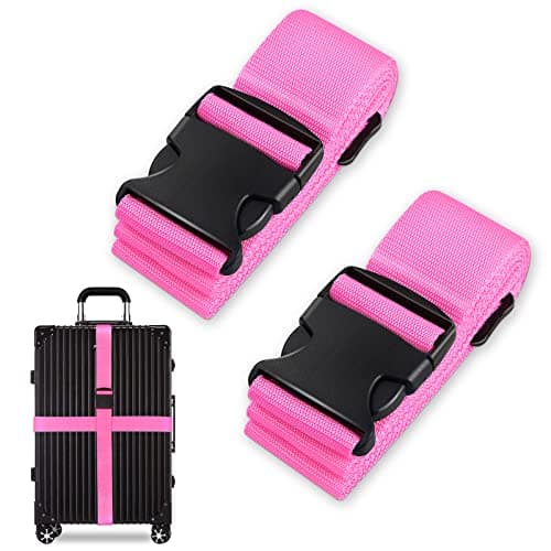 Luggage Suitcase Straps Set, Travel Accessories Thickened Luggage Belt with Quick Release Buckle, Adjustable Black Travel Luggage Straps for Suitcase Baggage (Pink, 2 PCS Set),(DBD001)