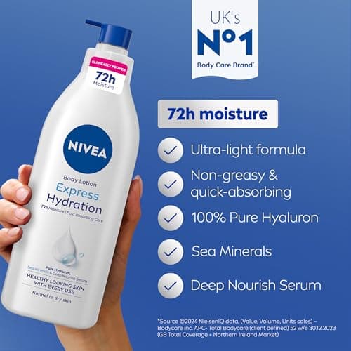 NIVEA Express Hydration Body Lotion (400ml), Fast Absorbing 72H Hydration Body Moisturiser for Dry Skin Made with Deep Moisture Serum and Sea Minerals, Smooth Skin Lotion — view 2