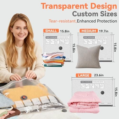 VACKFOX 12 Pack Vacuum Bags for Travel with USB & TYPE C Pump,Compression Packing Cubes for Luggage,Carry-on Space Saver Vacuum Seal Bags&Vacuum Storage Bags for Vacation(Grey) — view 3