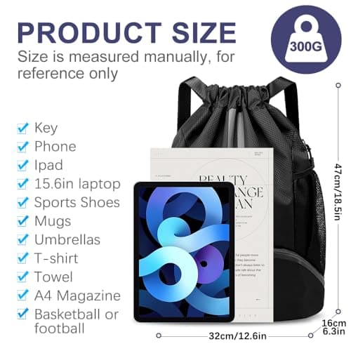GAOHUI Drawstring Bags, Waterproof Backpack Swimming Bag for Kids, Gym Bags with Shoe Compartment, PE Sports Bag for Sports School Beach Holidays Swimming Travel (Black) — view 4
