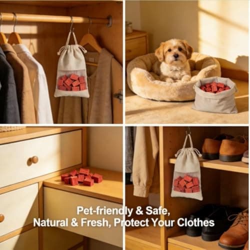 SuCean Moth Repellent Cedarwood Blocks, Drawers & Travel Bags with Natural Oils to Protect Clothes - Anti-Moth, Moth Repellent for Wardrobes, Natural Wood Fragrance Repels Moths-78P — view 5