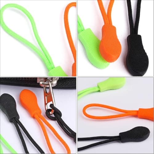 PRETYZOOM 15pcs Plastic Zipper Puller Kit with Black Green Orange Cord Pulls for Clothing and Suitcases, Sturdy Replacement Zipper Heads with Stay Cord for Easy Repair — view 3