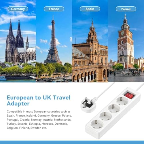 European to UK Plug Adapter,SHUOMAO 4 Way 2 Pin EU to 3 Pin UK Adapter — view 3