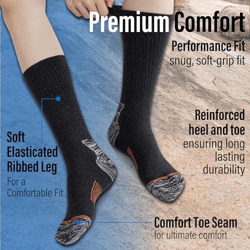 The Essentials Wardrobe 6PK Mens Thermal/Outdoor Socks - UK 6-11/EU 39-45 - Black — view 5