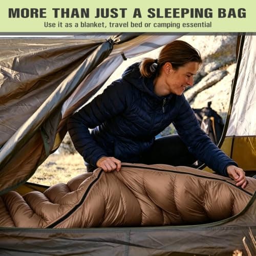 Sleeping Bag for Adults, Comfortable Waterproof 3 Season Warm & Cold Weather, Lightweight & Compact, Soft, Ideal for Camping, Hiking & Backpacking (Brown) — view 6