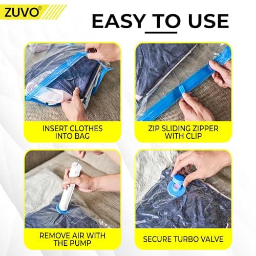 Zuvo Large Vacuum Storage Bags with Pump (Pack of 5) – Heavy-Duty Space Saver for Clothes, Bedding & Travel – Durable, Reusable & Airtight Compression Bags — view 4