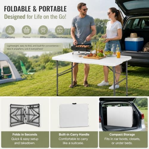 ACCURATE Heavy Duty Folding Camping Table (WHITE, 4FT) — view 4